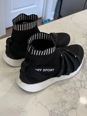 Tory Burch Sport Banner Performance Calcetín Zapatilla Corredor Negro Blanco Logo Talla 9.5M Foto 1 de 4