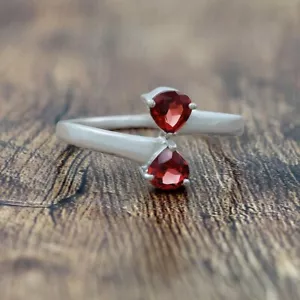Natural Garnet Heart 925 Sterling Silver Ring Birthstone Ring For All Gifts - Picture 1 of 5