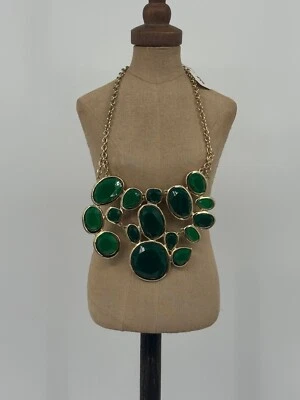 Womens Circle Teardrop Green Adjustable Gold-Tone Chain Statement Necklace - Image 1 of 4