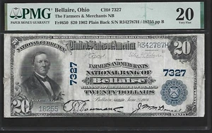 US Bellaire, Ohio 20$ 1902 PMG 20 Fr #650 The Farmers & Merchants NB CH#7327 - Picture 1 of 4