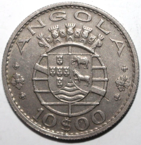 Portuguese Angola 10 Escudos Coin 1969 KM# 79 Africa 10$00 Ten Cover