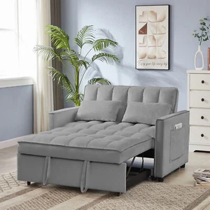 Velvet Sofa Futon Sofa Bed Sleeper Sofa Couch Loveseat with Pullout Bed Gray - Picture 1 of 8
