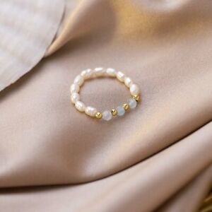 Fashion Beads Freshwater Pearl Crystal Finger Ring Women Party Jewelry Gift New