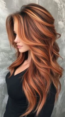 Pelucas de cabello humano delanteras de encaje onduladas 13x4 marrón medio con rojo cobre 200 % densidad Foto 1 de 4