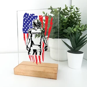 Supporto in legno da scrivania inciso personalizzato USA Football Athlete Warner regalo - Foto 1 di 5