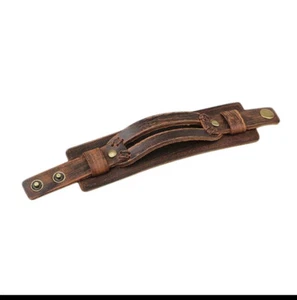 MENS Punk Wide BROWN Leather Bracelet Watchband Biker Rocker Cuff Wristband - Picture 1 of 3