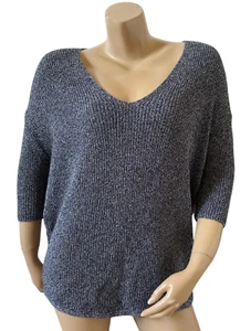 EXPRESS Womens Size Small Gray White Speckled V Neck 3/4 Sleeve Pullover Sweater - Picture 1 of 8