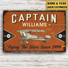 Personalized Pilot Captain Fly The Skies Metal Sign Aircraft Lover Room Decor