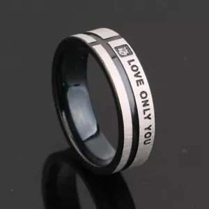 Love Only You Micro Zirconia Rings Stainlee Steel Band Jewelry Men's Gift - Picture 1 of 10