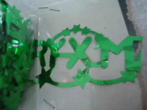Glitterwrap Inc Green Metallic Foil Merry Xmas & Stars Cut-Out Ribbon 2” W X App - Picture 1 of 3