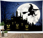 Halloween Witch Moon Castle Tapestry Pumpkin Bats Wall Hanging Bedspread Cover