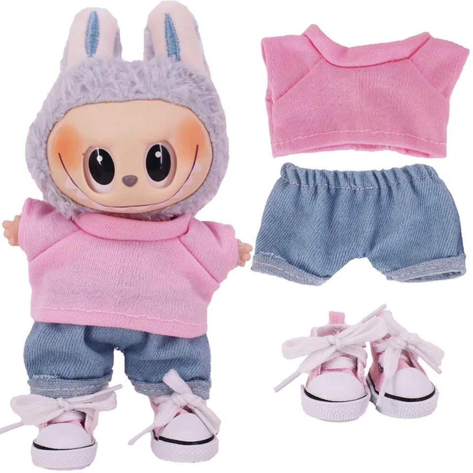 For Labubu 17cm Doll Clothes Set - Plush Outfit Accessories Gift for Girls