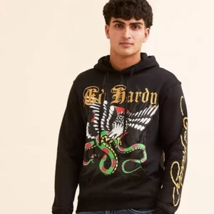 NEW Ed Hardy Hoodie Men's XL Black Eagle Snake Tattoo design Pullover NWT - Picture 1 of 14