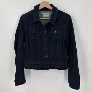 Giacca jeans donna ELLE blu lavaggio scuro denim taglia small elasticizzata orlo volant bottoni - Foto 1 di 5