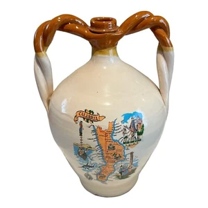 Jarrón vintage en forma de jarra de doble mango Calabria Italia recuerdo cerámica hecha a mano - Imagen 1 de 11