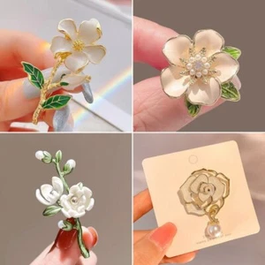 Fashion Crystal Pearl Camellia Flower Brooch Pin Women Wedding Bouquet Jewelry - Picture 1 of 24