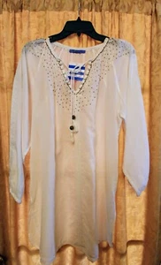Le Soleil Embroidered Sparks Tunic Beach Cover Up Oversize Top White Size M - Picture 1 of 19