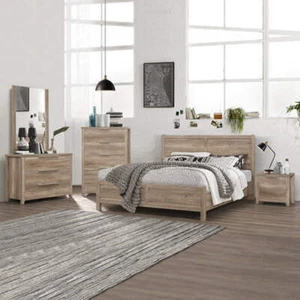 5 Pieces Bedroom Suite Natural Wood Like MDF Structure King Size Oak Colour Bed, - Picture 1 of 15