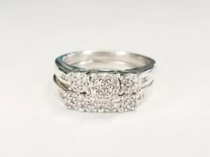 925 Sterling Silver 1/3 CTW Round Diamond Wedding Set Ring Sz 5.5 (AM1071693) - Picture 1 of 5