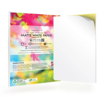 A4 Sticker Paper for Home Printer Multi Purpose Label White MATT Self Adhesive