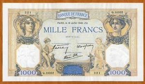 France, 1000 francs, 18-7-1940, P-90c, WWII XF Large - Picture 1 of 2