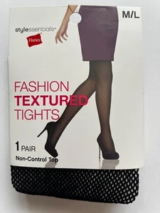 Hanes Fashion Textured Tights - Black Fishnet Style - Non Control Top, M/L - Picture 1 of 2