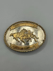 Vintage German Silver Steer Wrestling Gürtelschnalle - Bild 1 von 11