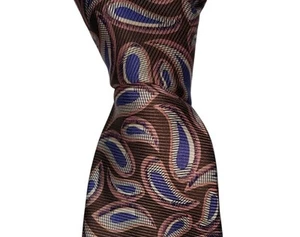 Corbata de diseñador Robert Talbott de seda para hombre marrón azul cachemira usada en excelente estado - Imagen 1 de 3