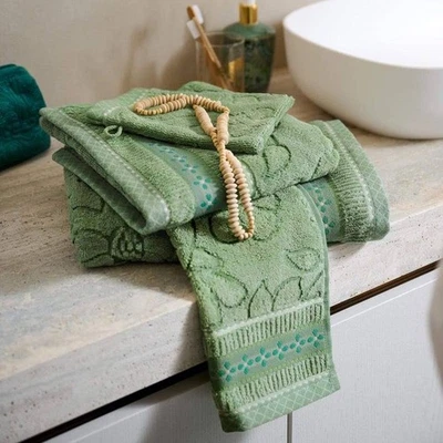 Set 1+1 Handtuch und Gästehandtuch PIP STUDIO Jasmin Jacquard grün - Bild 1 von 2