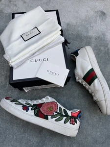 Gucci Ace Leather Floral Embroidered Low Top Sneakers Size 40 - Bild 1 von 8