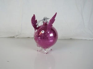 Art Glass Pink Glitter Pig Ornament With Wings Blown Glass - Picture 1 of 8