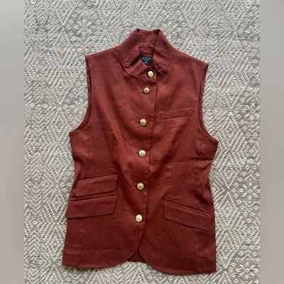 Rag & Bone Womens Linen Slade Mahogany High Neck Suit Vest Top Size 8 - Image 1 of 4