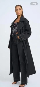 BY JOHNNY THE MIDNIGHT TRENCH WITH WHITE STITCHING SIZE LARGE WORN TWICE AS NEW - Picture 1 of 11
