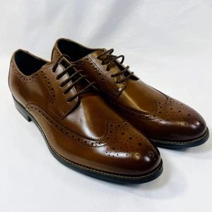 Stacy Adams Garrison Cognac Wingtip Shoes 9.5W New in Box Dress Oxford - Picture 1 of 8