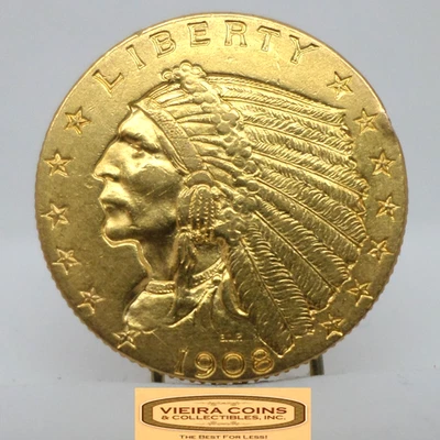 Indian Head Gold 1908 $2,5, cuarto de águila - #B53915 Foto 1 de 2