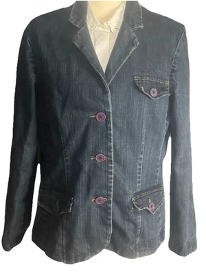 Jaqueta jeans IZOD feminina casual blazer jeans tamanho XL bolsos botões roxos - Imagem 1 de 4