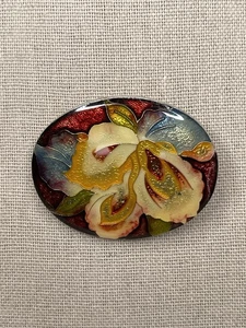 Vintage Japanese Cloisonné Enamel Floral Oval Brooch Pin Silver Toned Metal - Picture 1 of 6
