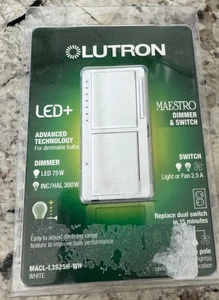 Lutron Maestro LED+ Dual Dimmer und Schalter, weiß, MACL-L3S25H-WH - Bild 1 von 1