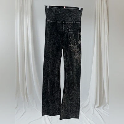 Vintage Y2K flare black marble punk leggings size M - Image 1 of 4