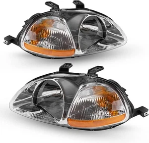 Headlight Assembly For 96-1998 Honda Civic 1.6L Halogen Chrome Housing Amber - Picture 1 of 6