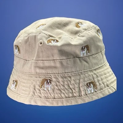 Chapéu balde infantil tamanho 6-12 meses cáqui bordado buldogue fofo - Imagem 1 de 4