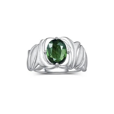 ANILLO RYLOS ORO BLANCO 14K ZAFIRO VERDE SOLITARIO GEMA ACABADO SATINADO TALLA 5-10 Foto 1 de 4