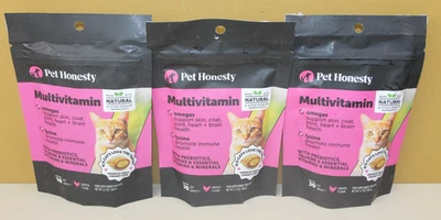 PETHONESTY (3) CATS Pet Honesty Multivitamin approx. 30 day EACH bag EXP 6/13/26 Chicken