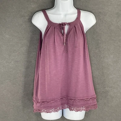 WHBM Top Mujer Talla M Púrpura Encaje Borde Halter Informal Corbata Frontal Oficina Capas Foto 1 de 4