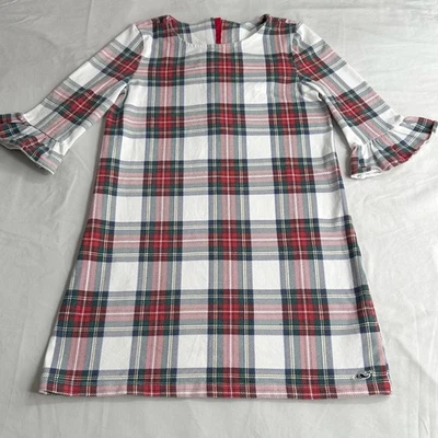 Vineyard Vines Kids Plaid Bell Sleeve Shift Dress Size M 10-12 Red Green Holiday - Image 1 of 4