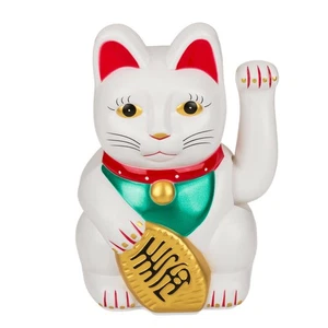 Winkekatze Glückskatze 20cm Weiß Maneki Neko winkende Katze Glücksbringer Japan - Bild 1 von 1
