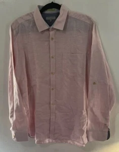 Ted Baker London Designer Linen Button Down Shirt Mens Pink Size 5 MED FREE SHIP - Picture 1 of 6