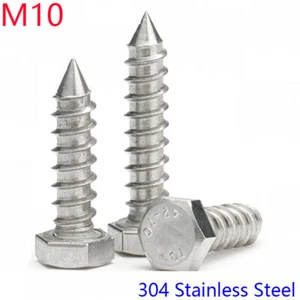 M10 304 EDELSTAHL KUTSCHENSCHRAUBEN SECHSKANTKOPF LAGSCHRAUBEN HOLZSCHRAUBEN BOLZEN DIN571 - Bild 1 von 4