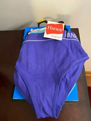 NEW WOMEN'S SIZE LARGE HANES ORIGINALS SEAMLESS RIB HI-LEG BIKINI UNDERWEAR 3-PK - Image 1 of 4