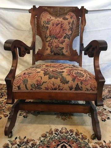 Chair Rocking Upholstered Antique Vintage Rocker Wood Victorian Seat Platform Cover